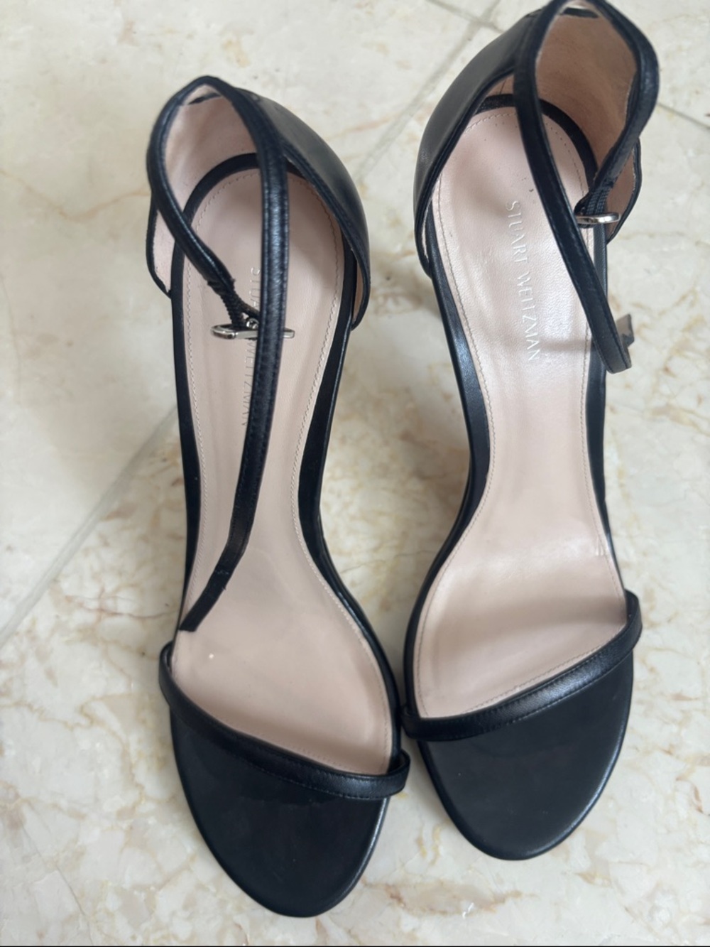 Stuart Weitzman Black Leather Strappy High-Heel Sandals